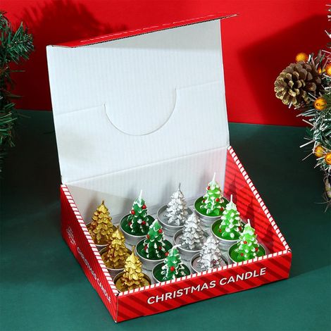 Bougie De Noël - Set De 12 Bougies En Cire Avec Motifs Sapin Homme Âgé Bonhomme De Neige - Pour Décoration Intérieure Et Dîner Aux Chandeliers - 20 x 15 x 7,5 cm