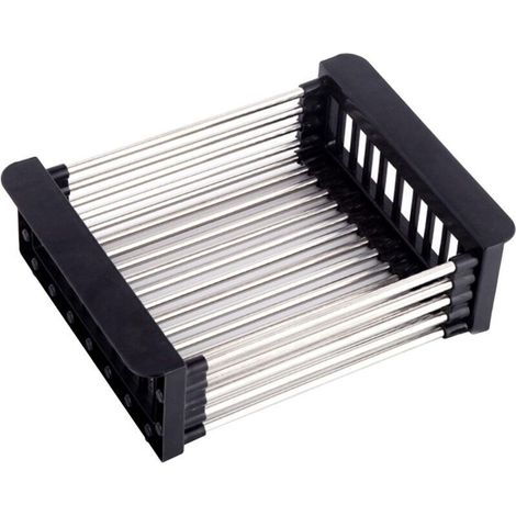 Panier de vidange, égouttoir pour l'évier, égouttoir télescopique en acier inoxydable avec 1 vis, pour laver la vaisselle dans l'évier de cuisine, pour égoutter les fruits et légumes (noir, L)