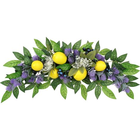 Décoration Murale Couronne Plante en Faux avec Lemons Lavande Sans Maintenance Dimensions Wreath 43cm Swag 60cm Matière Silk Cloth Rattan Multi-colour Lot 1 Pièce (1/5)