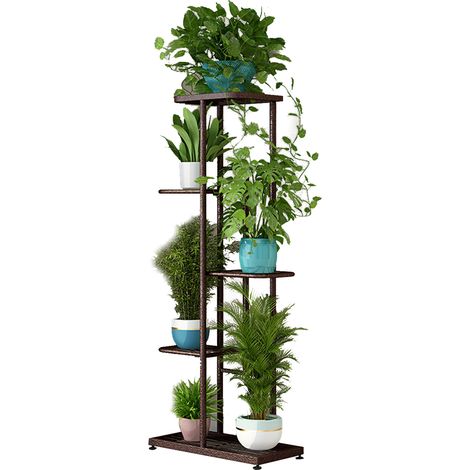 Support Plante Métal 5 Étagères Intérieur Extérieur, Porte-Pot Fleurs en Fer Forgé Antirouille, Étagère de Rangement pour Plantes, Jardin, Salon, Balcon – cuivré (1/4)