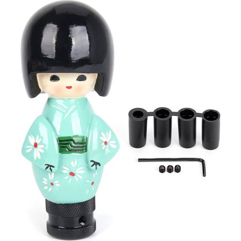 Car modification parts, resin material, lucky cat gear shift head, gear lever, shift handle, ball gear shift head, universal model - Kimono doll gear shift head - Green (1/4)