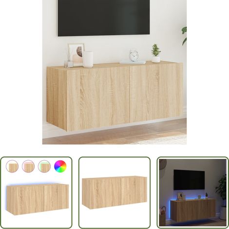 LED-Leuchten - TV-Wandschrank mit LED-Leuchten Sonoma-Eiche 100x35x41 cm (1/5)