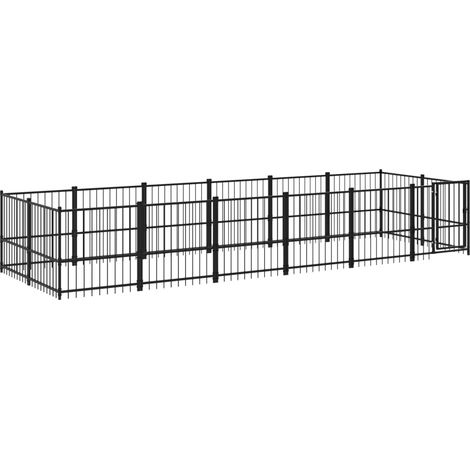 Gabbia per cuccia recinto per animali da esterno per cani in acciaio 11,26 m² nero 020041783