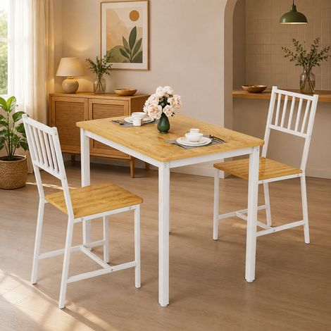 Bartisch-Set 90/60/75,5 cm Natur/Weiß mit 2 Hockern im Industrial-Stil, platzsparend (1/5)