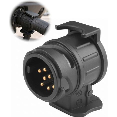 Adaptateur Remorque 13 vers 7,Adaptateur Prise Remorque 13 vers 7 Broches, Convertisseur Prise Attelage 12V Compact et Étanche pour Caravane, Porte-Vélos, Camion et Camping-Car(Noir) (1/5)