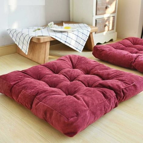Floor Cushion, Tufted Square Seat Cushion Thicken Corduroy Meditation Cushion Tatami Floor Cushion for Yoga, Living Room, Balcony, Outdoor Office, Red, 22 x 22 inch