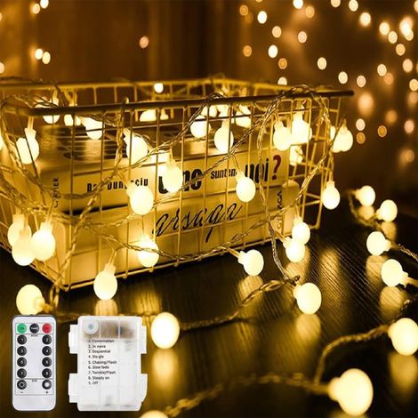 Guirlande lumineuse LED globe d'extérieur - 3 m - 20 LED - Blanc chaud - Fonctionne avec piles - Pour l'intérieur et l'extérieur - Avec minuterie (1/5)