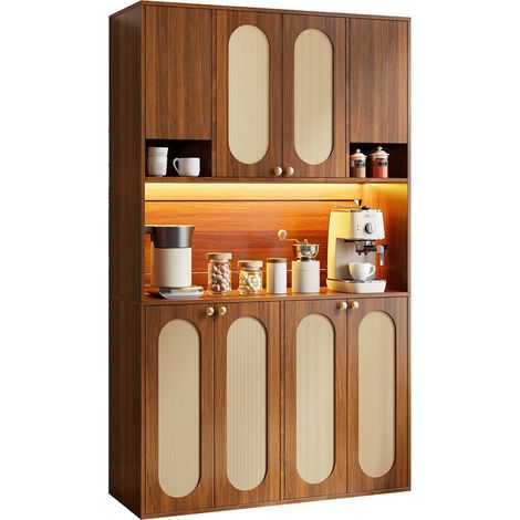Buffet haut 8 portes avec LED réglable, niches ouvertes et façade en résine tressée, meuble de rangement pour salle à manger, salon, entrée  CHICFURN (1/5)