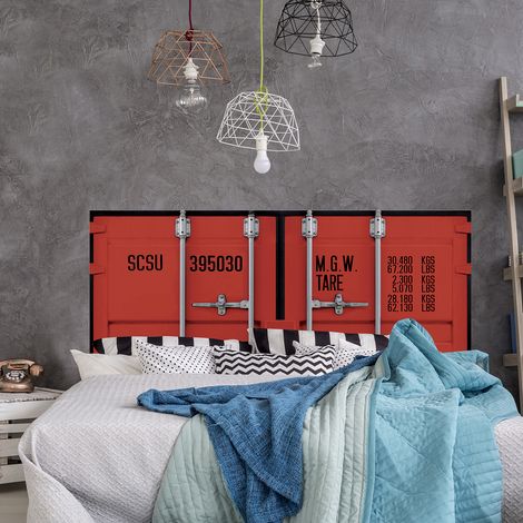 Sticker mural trompe l'oeil pour tête de lit, 160 cm X 60 cm, déco murale porte de conteneur, effet garanti. (1/5)