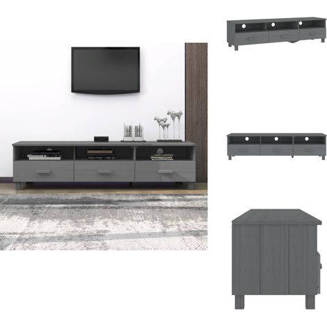 Meuble TV HAMAR Gris foncé 158x40x40 cm Bois massif de pin - Meuble Tv - Meuble Téléviseur - Meuble Tv Avec Tiroirs - Meuble Audiovisuel - Rangement Tv (1/5)