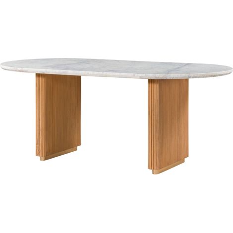 Esstisch oval Mango 220x100x76 natur lackiert / Marmor weiß BARCELONA 535Massivmoebel24