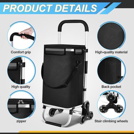 Wolketon Carro de la compra plegable de 6 ruedas Carro de aluminio plegable portátil con salvaescaleras para cargas pesadas 40 litros (1/3)