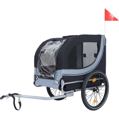 CHICFURN Rimorchio bici per cane fino a 40 kg in acciaio nero e grigio con copertura antipioggia (1/5)