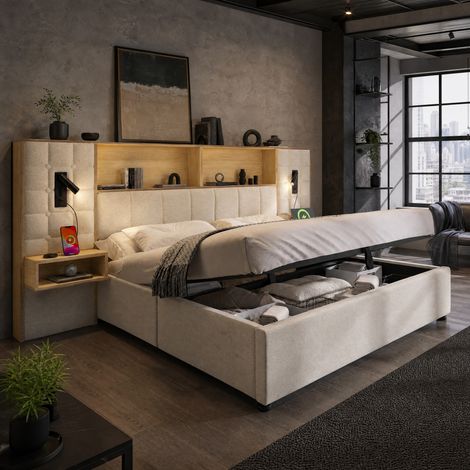 Boxspringbett 180x200 mit LED, 2 Leselampen, USB-C-Anschlüssen und Nachttischen HAVRYA (1/5)