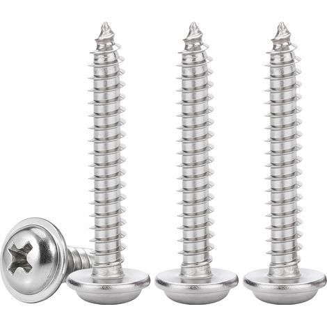 Vis a Bois en Inox M4x30mm Vis Autotaraudeuses à TêTe Ronde Avec Rondelles Cruciformes à Bois, EntièRement Fileté, 50 Pièces (1/5)