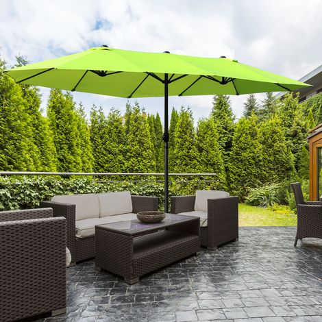 Parasol double 455×265cm manivelle anti-UV pare-vent protection solaire balcon jardin terrasse, vert