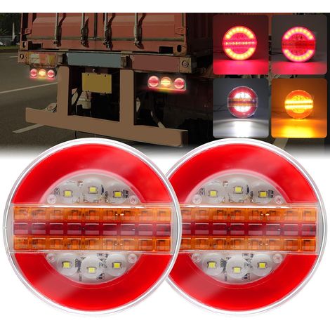 LED Trailer Tail Light Hamburger Light, 2PCS Round Truck Brake Tail Light Flashing Light Sequential 12V 24V for Trailer Camper Caravan Van Lorry Tractor Bus Boat (1/5)