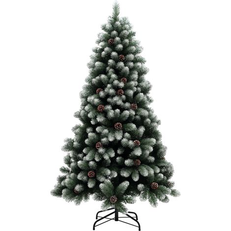 HOMCOM 6ft Artificial Pine Christmas Tree with Pinecones, Steel Base (1/5)