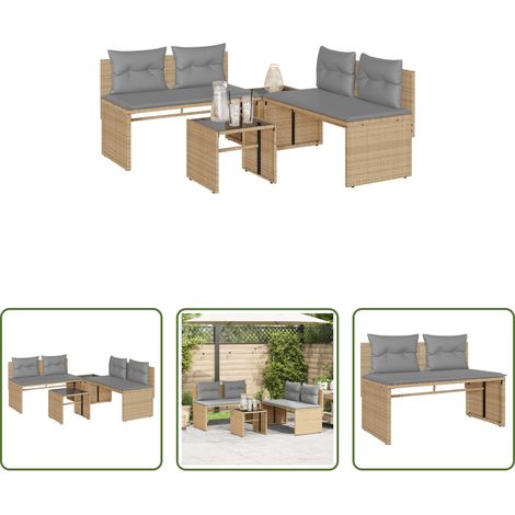 vidaXL Canapé en résine - Salon de jardin avec coussins 4 pcs beige résine tressée (1/5)