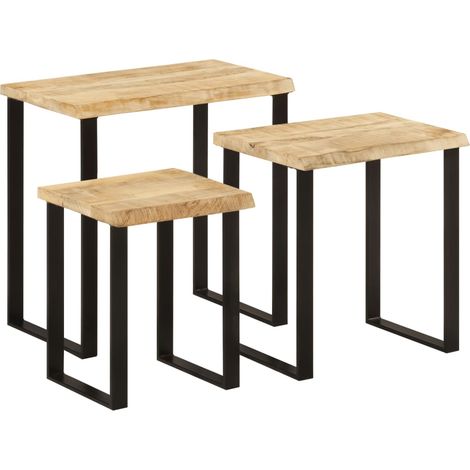 Tables gigognes 3 pcs avec bord vivant bois de manguier massif