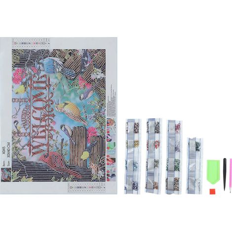 Rhinestone Painting Welcome Lettering 5D Vivid Shining DIY Making Relaxing Interesting Rhinestone Art for Living Room (1/5)