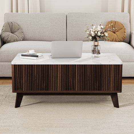 JOOKGBD–Höhenverstellbarer Couchtisch 105x53x42 cm,klappbare Tischplatte,Arbeitsplatz,verstecktes Staufach,skandinavisches Design,Massivholz,Nussbaum,für Wohnzimmer,Büro,Apartment