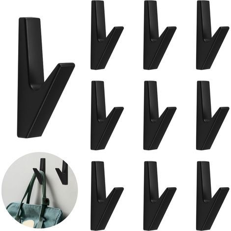 Lot de 10 crochets de porte-manteau noirs mats - Panneaux acoustiques - Crochets muraux pour salle de bain, cuisine, halls et couloirs - Capacité de charge jusqu'à 20 kg (1/5)