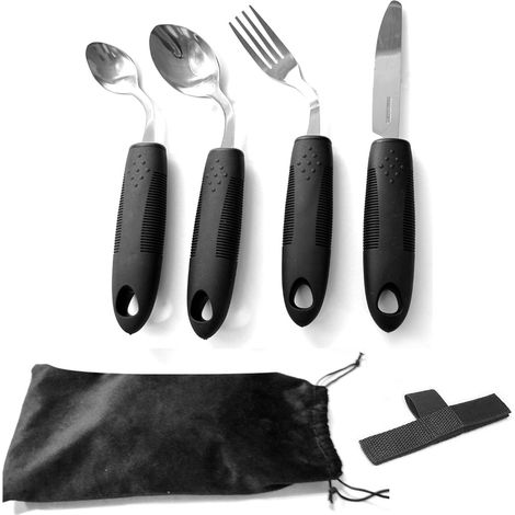 Ensemble cuillère et fourchette lestées, adapté aux patients souffrant de tremblements des mains, de la maladie de Parkinson et d'arthrite. (1/5)