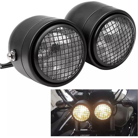 double Phare De Moto Universelle, Lampe Frontale Double Rondelle De 8,5 Po En Fer Avec Support (1/5)