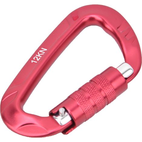 1 mousqueton en aluminium aérospatial 7075, boucle en D 12 kN, accessoire de sécurité extérieur rouge (1/5)