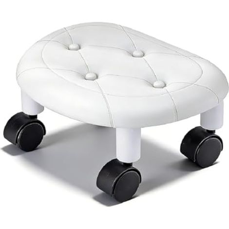 Taburete bas avec Ruedas, 33,5 x 15 x 26 cm, Asiento Flexible Giratorio de 360 ° avec Ruedas, Taburete avec Ruedas, Taburete avec Ruedas universales móviles para el hogar (Blanc) (1/5)