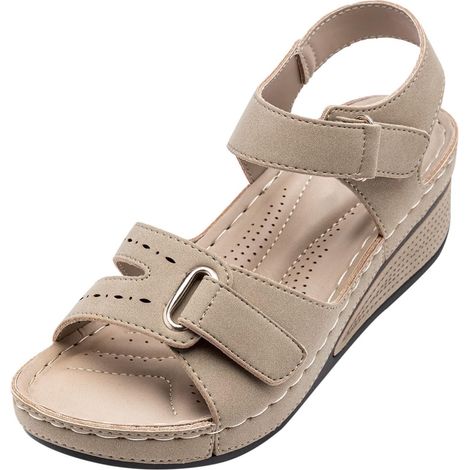 Sandalias cómodas con tiras para mujer y niña - Zapatos casuales de verano para mujer, color caqui, talla EU 40 (1/5)