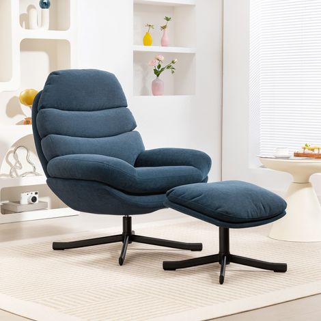Fauteuil relax avec tabouret Fauteuil Fauteuil salon en tissu chenille, fauteuil TV moderne, 78 x 93 x 100 cm, bleu (1/5)