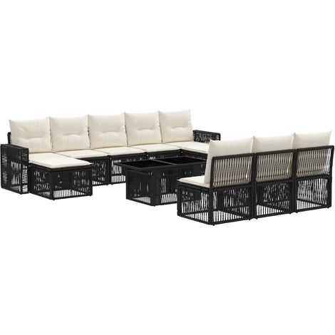 Conjunto de sofás de jardín 11 uds. Negro y Blanco Crema vidaXL (1/5)