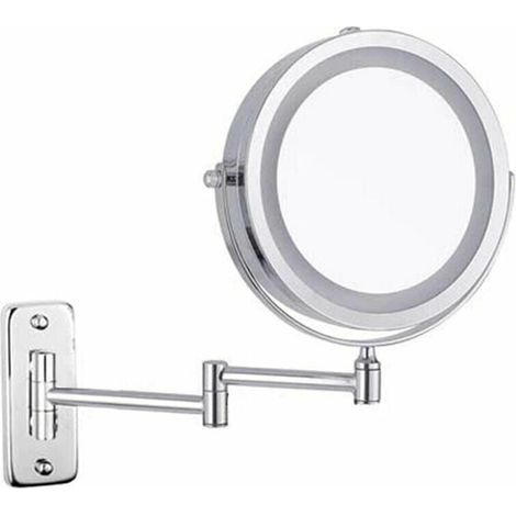 Feelglad Specchio per Trucco a Parete, Specchio ingranditore LED a Doppia Faccia 10X, Specchio cosmetico Allungabile Girevole a 360°, Alimentato a Batteria (Non Incluso), Cromato, 7 Pollici (1/5)