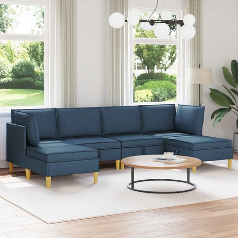 vidaXL Canapé modulaire avec rangement 6 pc Bleu Tissu (1/5)