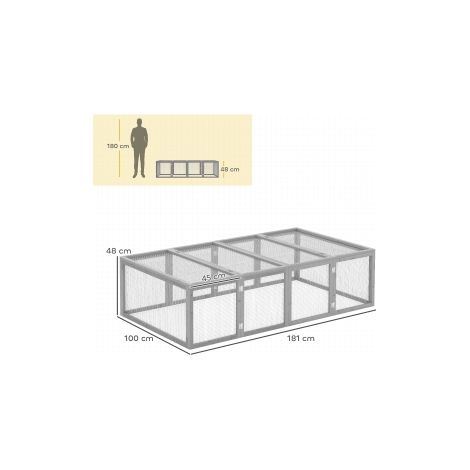 Enclos pour petits animaux gris en bois de sapin 181 x 100 x 48 cm avec porte et espace sécurisé pour jardin terrasse et plein air (1/5)