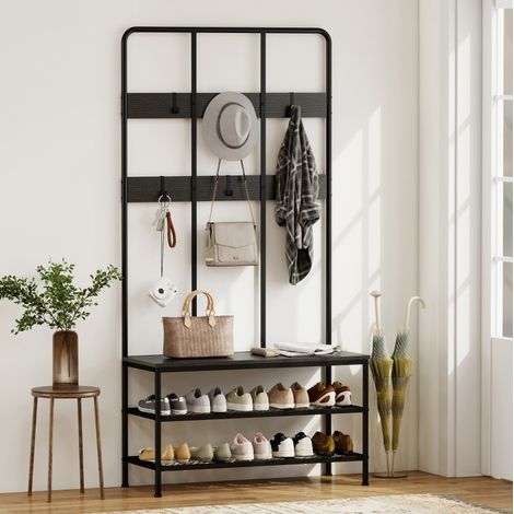 Meuble rangement 3-en-1 banc chaussures métal noir HAVRYA (1/3)