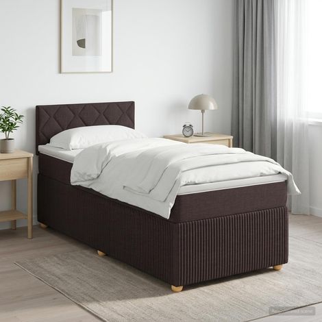 vidaXL Lit boxspring avec matelas Marron foncé 90 x 200 cm Tissu (1/5)