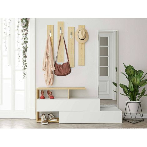 Dmora - Mobile da ingresso Himalia, Entratina appendiabiti, Composizione per atrio, Consolle portaoggetti multifunzione, 137x35h55 cm, Bianco e Rovere, con imballo rinforzato, con imballo rinforzato