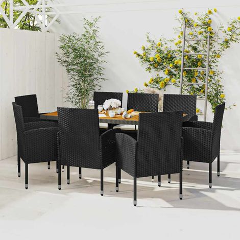 9 pcs Ensemble à dîner de jardin, Mobilier à dîner d'extérieur, Table et Chaises à Manger Résine tressée Noir MKPO15579 (1/5)