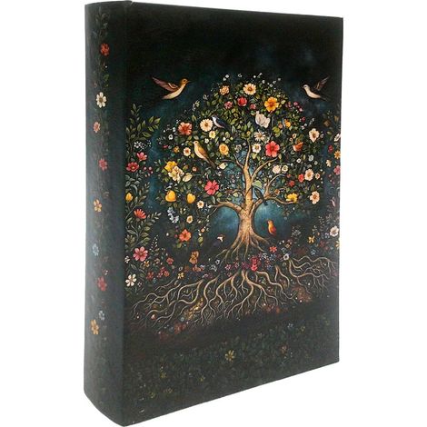 Caja libro árbol de la vida de madera negro florido 26 cm (1/5)