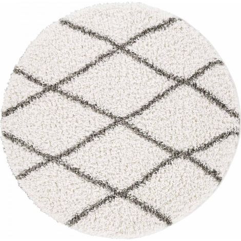 Tapis berbère motif ethnic Ø200cm crème rond LYN4 BENYLE A