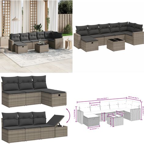 8-tlg. Garten-Sofagarnitur mit Kissen Grau Poly Rattan - Gartenmöbel - Esszimmergarnituren - Outdoor-Lounge - Rattanmöbel - Gartenset - Home & Living (1/5)