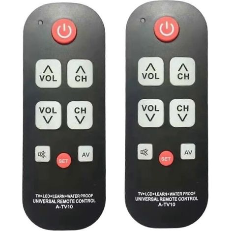 Lot de 2 télécommandes A-TV10 pour seniors, télécommande universelle simple et étanche avec voyant LED