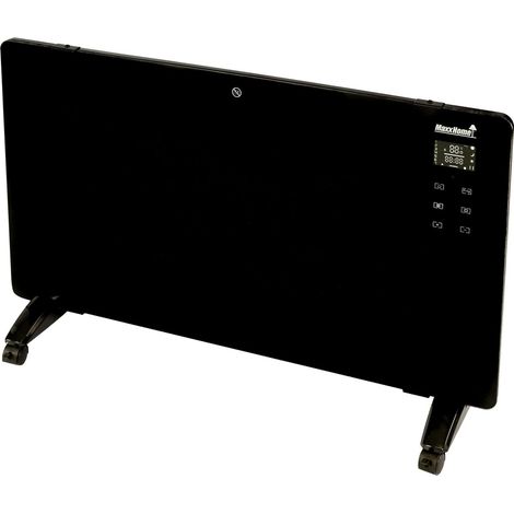 MaxxHome Convector de Vidrio - Calefactor de baño - Calefactor eléctrico con Temporizador - Incluye Mando a Distancia - De pie o de Pared - Pantalla táctil - Pantalla LCD - 2000W - Negro (1/5)
