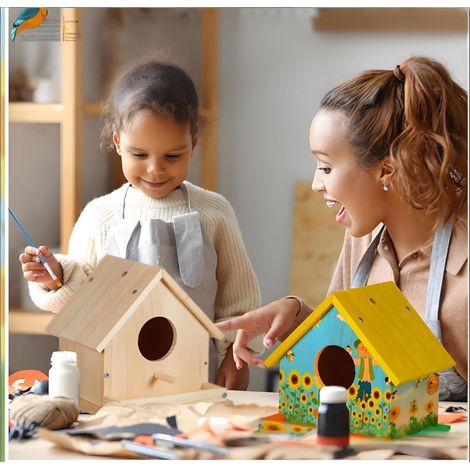 Nichoir à Monter soi-même et Peindre, nichoir à Oiseaux, kit Complet avec Marteau, Clous, Couleurs à Construire et à Peindre pour Enfants, kit de Bricolage pour garçons et Filles (1/5)