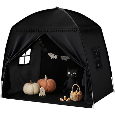 Kids Play Tent: Indoor Cabin with Floor, Foldable Bed Tent for Bedroom and Playroom, Reading Corner for Playing, Reading and Sleeping, for Girls and Boys (Black) (1/5)