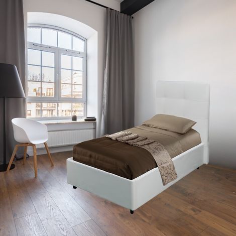 Letto singolo con contenitore Ascoli 102x210x110H ecopelle colore bianco (1/5)