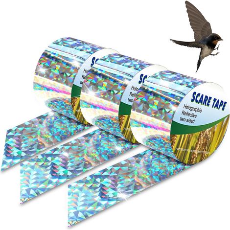 3PC 80M x 2,4CM Ruban Répulsif Pigeon Extérieur, Bande Anti Oiseaux Réfléchissante, Protection Jardin Terrasse et Toit, Faire Fuir Corbeaux et Moineaux,Résistant aux Intempéries (1/5)